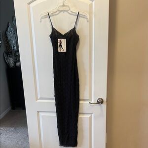 naked wardrobe Black Slip Maxi Dress with V-Neckline